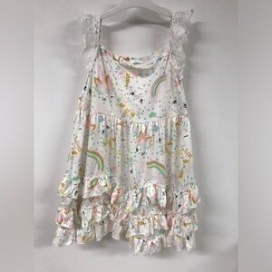 Little Girls Lovely Cap Sleeve Unicorn Flower Cotton Birthday Party Girl Dress